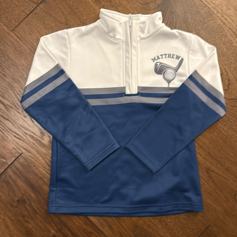 Blue and White Quarter-Zip Golf Pullover